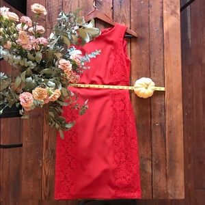 Adrianna Papell Lined Red Lace-Detail Dress